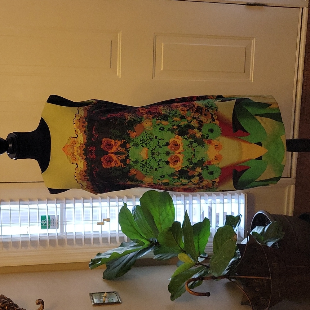 Julian Taylor fully lined floral sheath dress green blue red textured 10…EUC